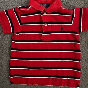 Striped red polo shirt